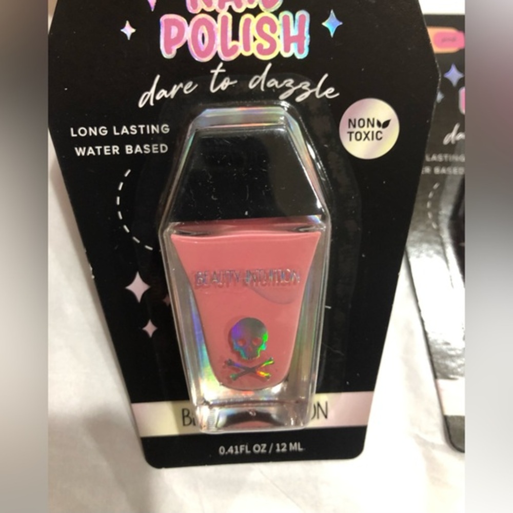 2pack Coffin shaped pink dare to dazzle long lasting water based nail polish new